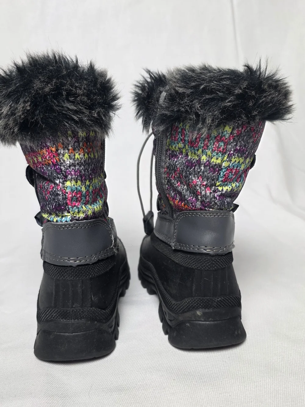 Dream Pairs Girls Gray & Multicolor Knit Faux-Fur Insulated Snow Winter Boots